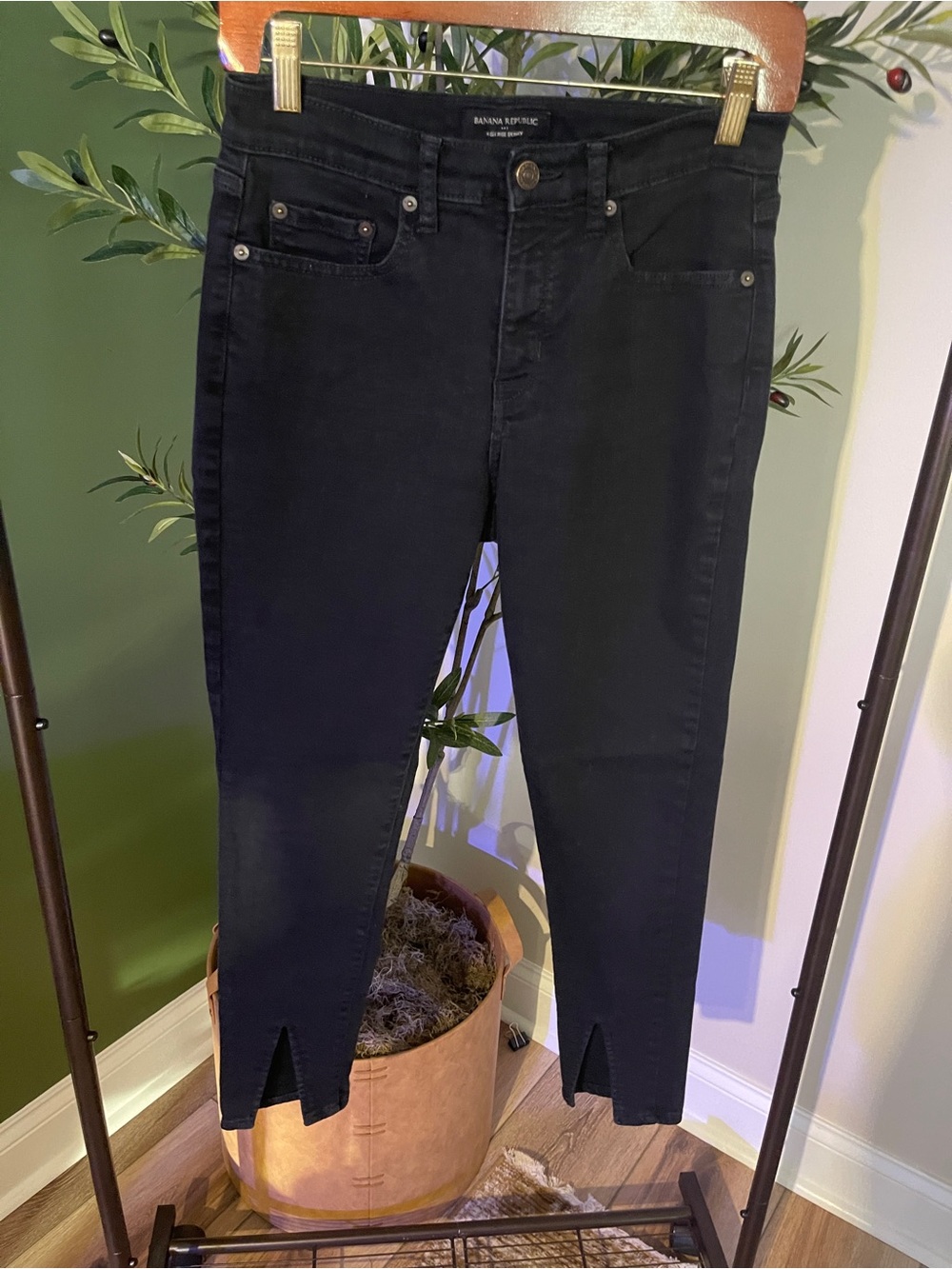 Banana Republic Black Cropped High-Rise Jeans with Front Slit Hem